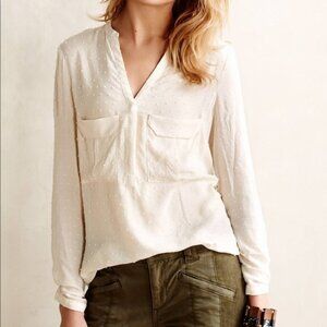 ANTHRO MAEVE Swiss Dot Mainstay Henley Button Top